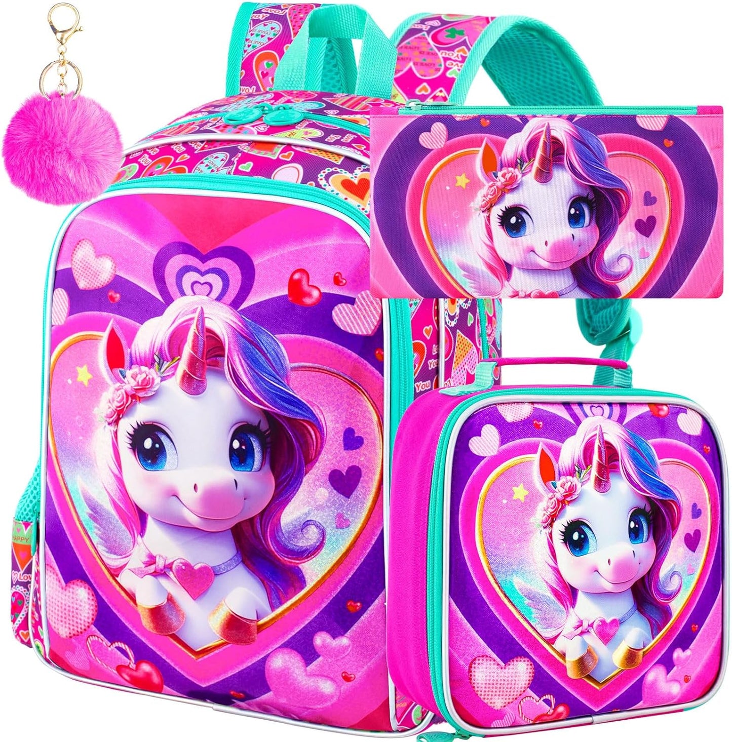 16" Backpack for Girls Boys 4-8, 3Pcs Kids Bookbag Set with Lunch Box, School Bag for Preschool Kindergarten