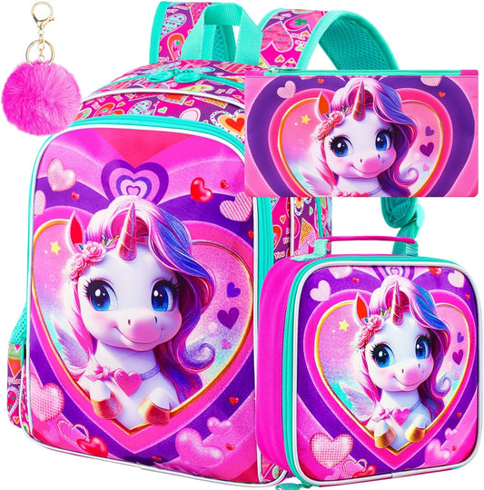 16" Backpack for Girls Boys 4-8, 3Pcs Kids Bookbag Set with Lunch Box, School Bag for Preschool Kindergarten