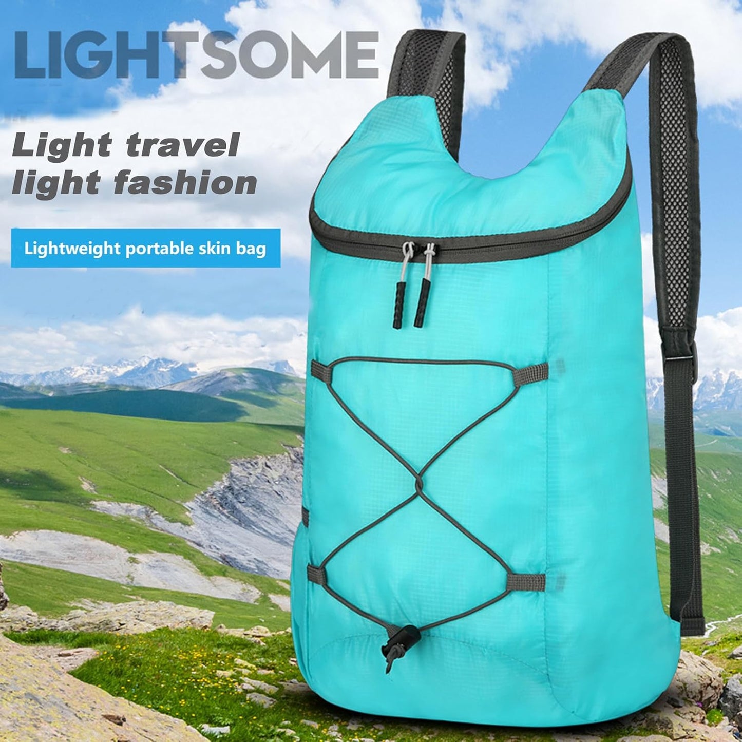 16L Lightweight Foldable Hiking-Backpack Small Packable-Daypack For Travel,Ultralight Water-Resistant Gym Bag Men Women Easy Carry-on (Lake Blue)