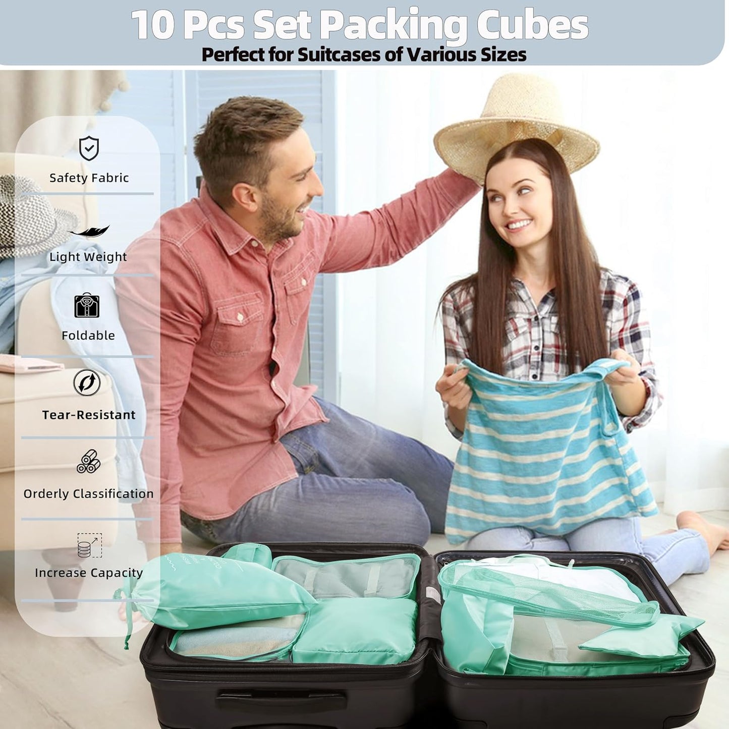 10 Pcs Set Packing Cubes - Travel Packing Organizers, Expandable Suitcase Organizer, Luggage Organizer Bags