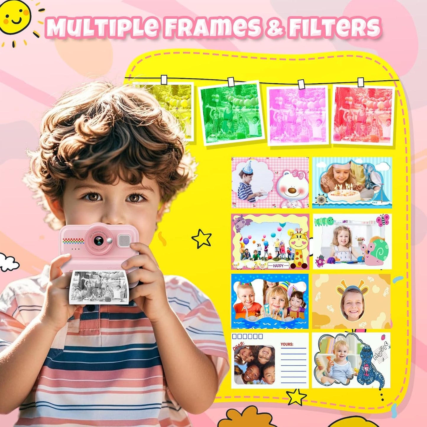 Kids Instant Print Camera, 1080P HD with 3 Rolls Print Paper & 32GB Card, Selfie Digital Camera for Kids, Ideal Gift for Boys & Girls Age 3-14 (Pink)