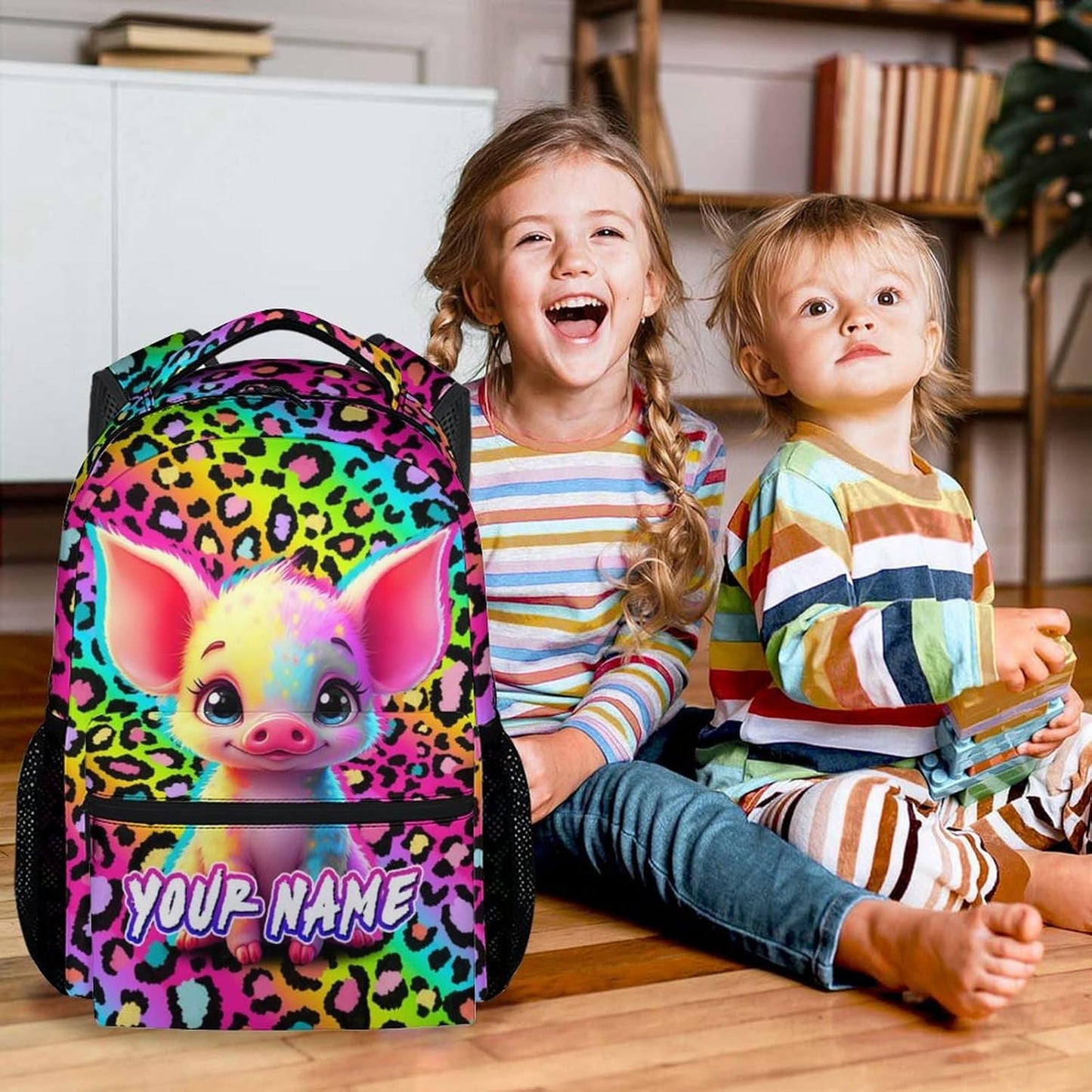 Custom Girls Backpack for School - 17 Inch Cute Pig Backpack Kids Age 6-8 for Kindergarten - Colorful Large Capacity School Bag for for Travel