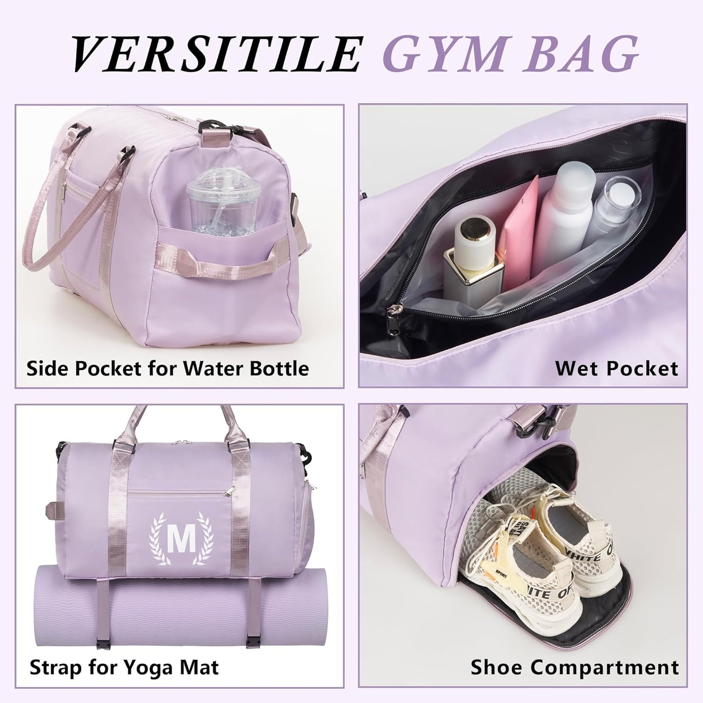 Gym & Sports Duffle Bag, Black, T Size, Polyester, Water Resistant, 5 Compartments, Zipper Closure, Web Handle, Fixed Strap, Perfect for Gym, Sports, Travel & Everyday Use