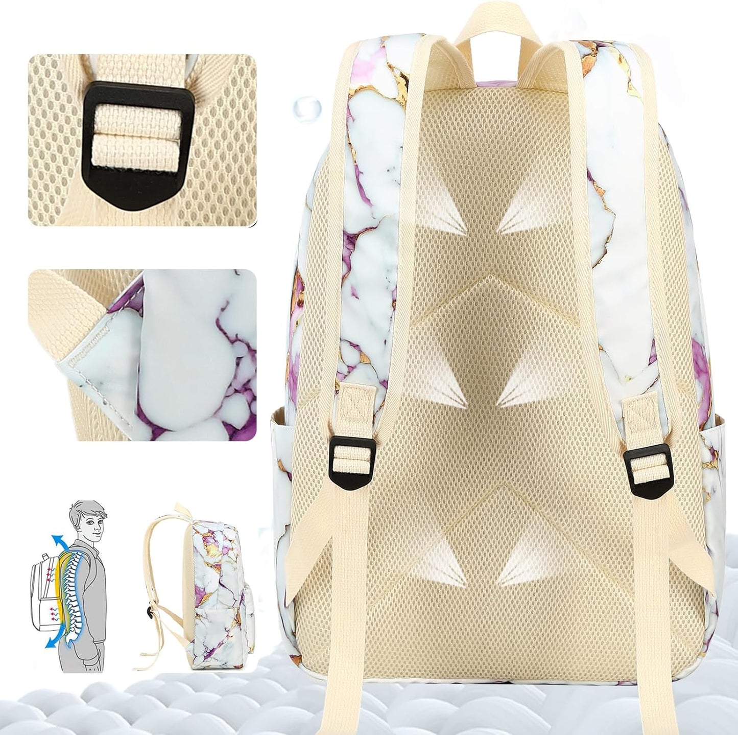 LEDAOU Backpack for Girls School Bag Kids Bookbag Teen Backpack Set Daypack with Lunch Bag and Pencil Case