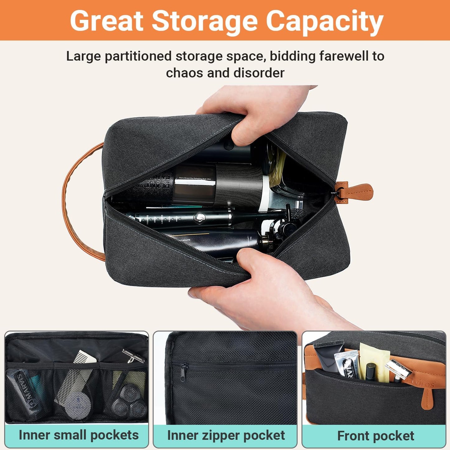 Elviros Hanging Travel Toiletry Bag Gift for Men，Mens Toiletries Bag Gifts Set Shaving Dopp Kit Water-resistant Bathroom Toiletries Organizer PU Leather Cosmetic Bags 2 Pack