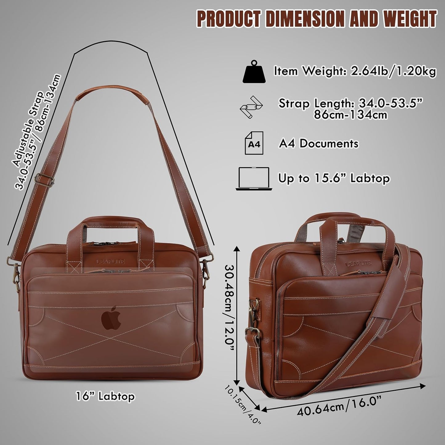 16" Leather Laptop Bag for Men and Women - Meeting Bag / Briefcase