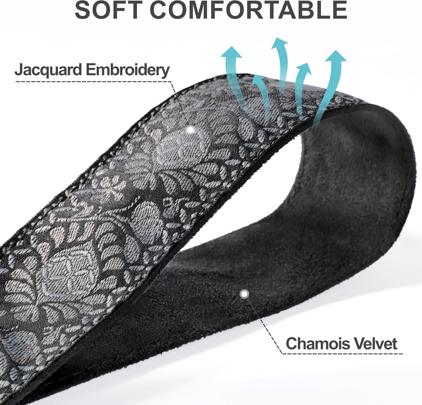 Padwa Lifestyle Gray Flower Camera Strap - 2" Full Grain Leather Ends Camera Straps for Photographers, Vintage Embroidered Cotton Weave Soft Suede Fabric Padded Strap Quick Release fits All Cameras