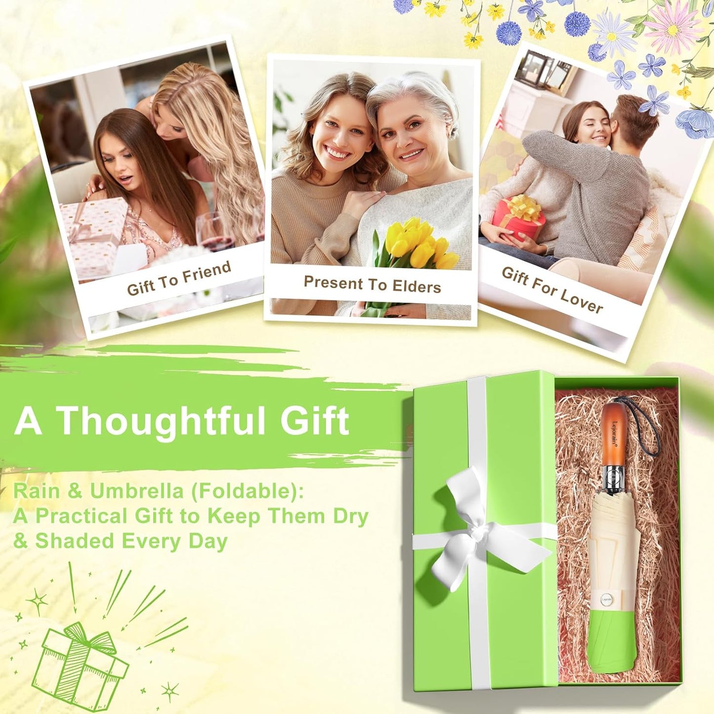 Lejorain Compact Golf Umbrella Large - 54inch Travel Big Portable Automatic Folding Umbrella Windproof for Men Heavy Duty 210T Dupont Teflon Coated Umbrella for Rain