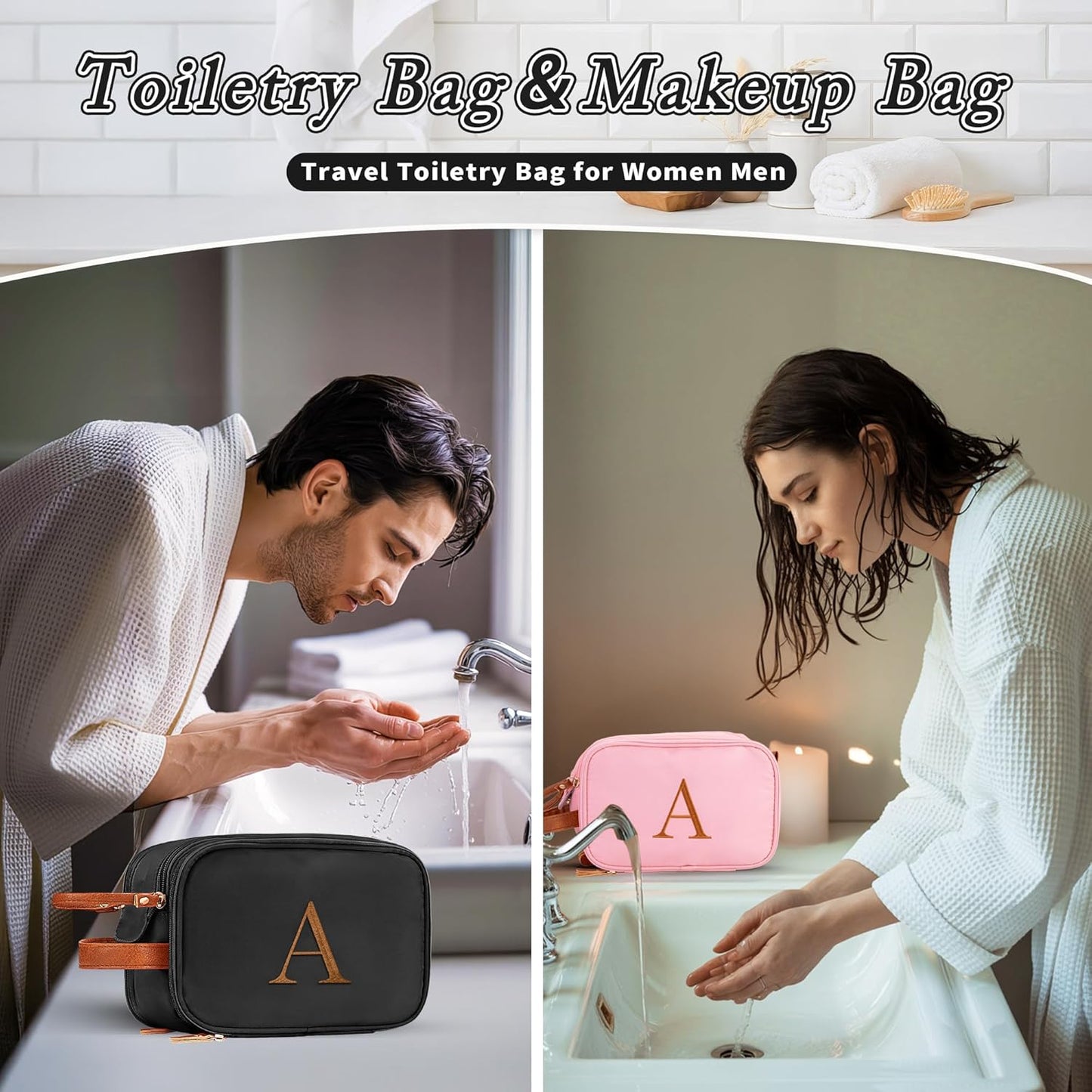 YOOLIFE Toiletry Bag for Women - Personalized Gifts for Women Her, Initial Pink Travel Toiletry Organizer Makeup Bag Sister Friend Birthday Gifts for Female Letter C Pink