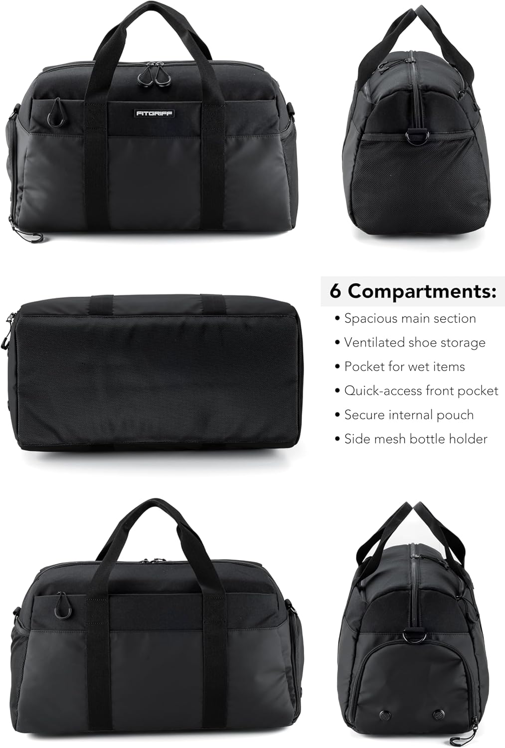 Fitgriff® Gym Bag V2 for Men and Women with Shoe & Wet Compartment - Duffle Bag for Travel, Sports, Fitness and Workout