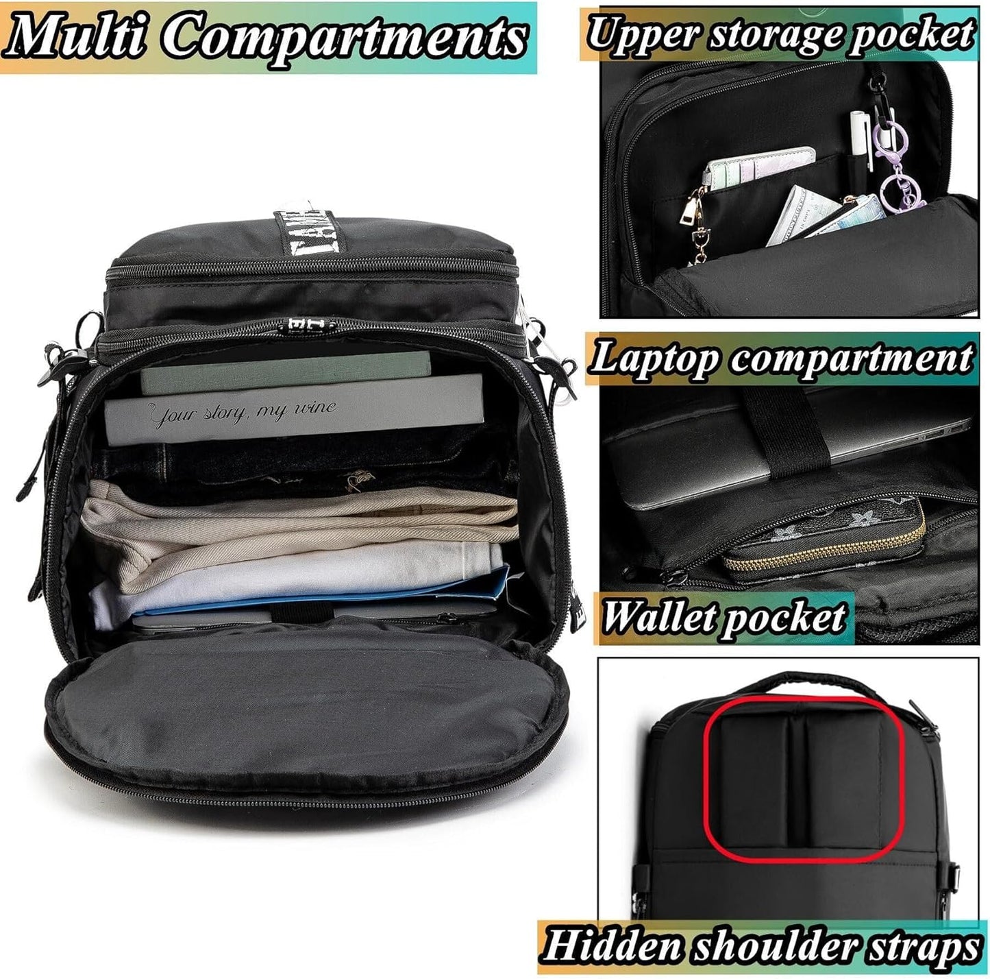 Gym Duffle Bag Backpack with Shoe Compartment,4 ways Travel Backpack for Women and Men,Multi-Functional Weekender bag with Waterproof Layer&Laptop Compartment for Fitness, Travel,Camping