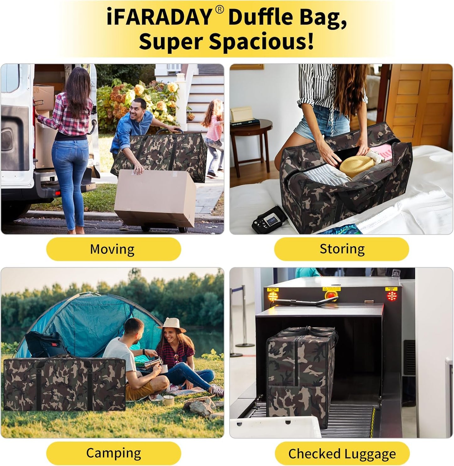 155L Extra Large Duffle Bag - 42 inch Heavy Duty & Water Resistant Duffel Bag Durable Luggage Storage Bag for Camping, Travel, Sports (Camo)