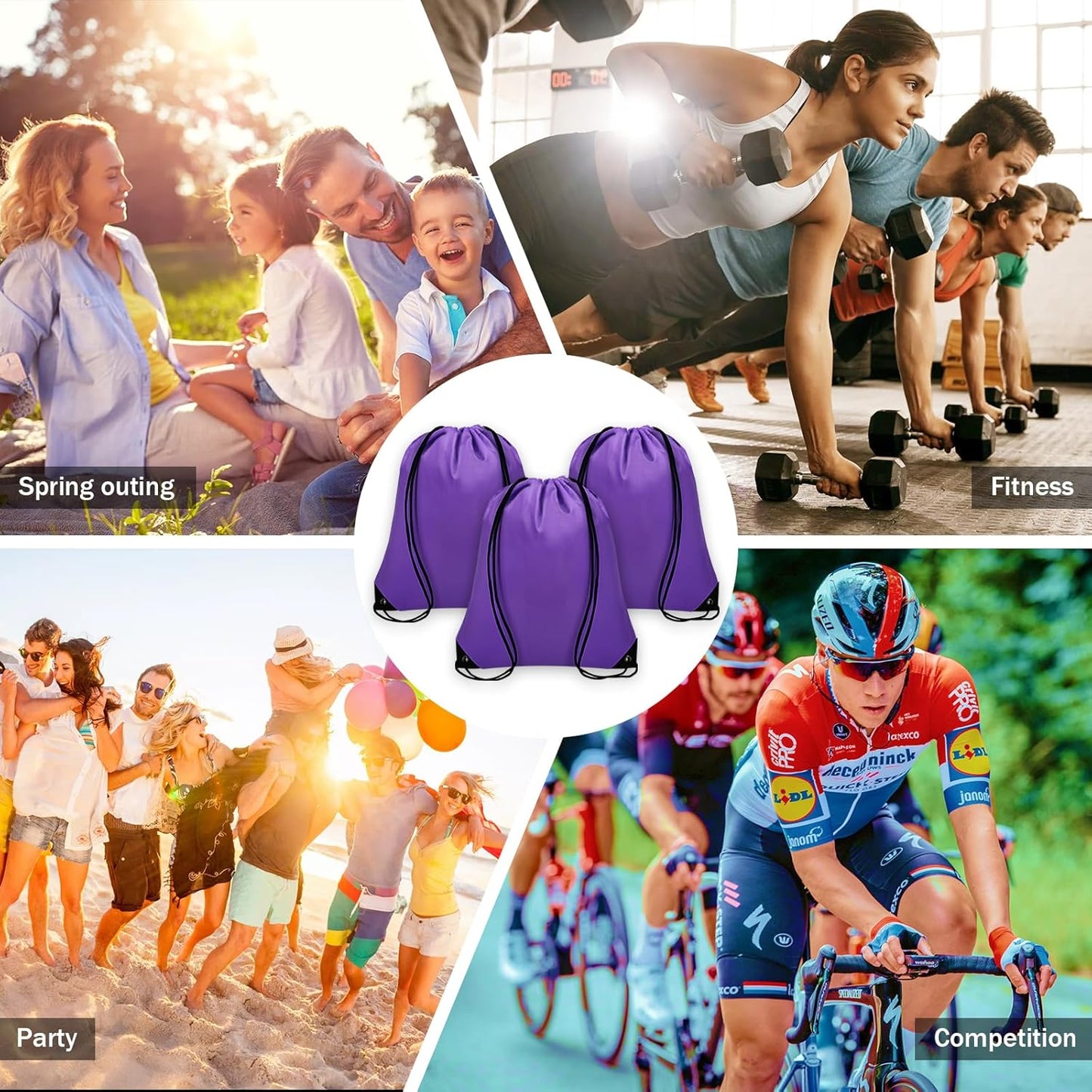 10Pcs Drawstring Backpack Bulk Cinch Bag, Drawstring Bags Polyester for Gym Sports Beach Party Trip (Purple)