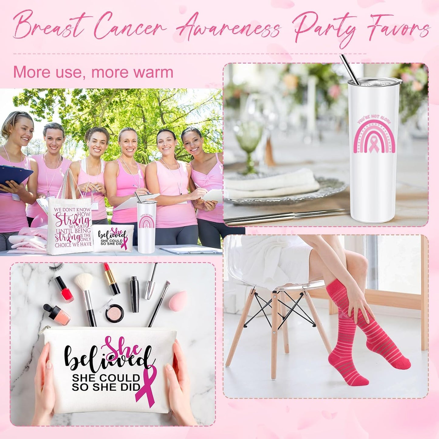 Silkfly 5 Pcs Book Lovers Gifts Set, Gifts for Book Lovers, Includes 20 oz Wine Tumbler Socks Bookmark Tote Bag and Cosmetic Bag (Pink Ribbon)