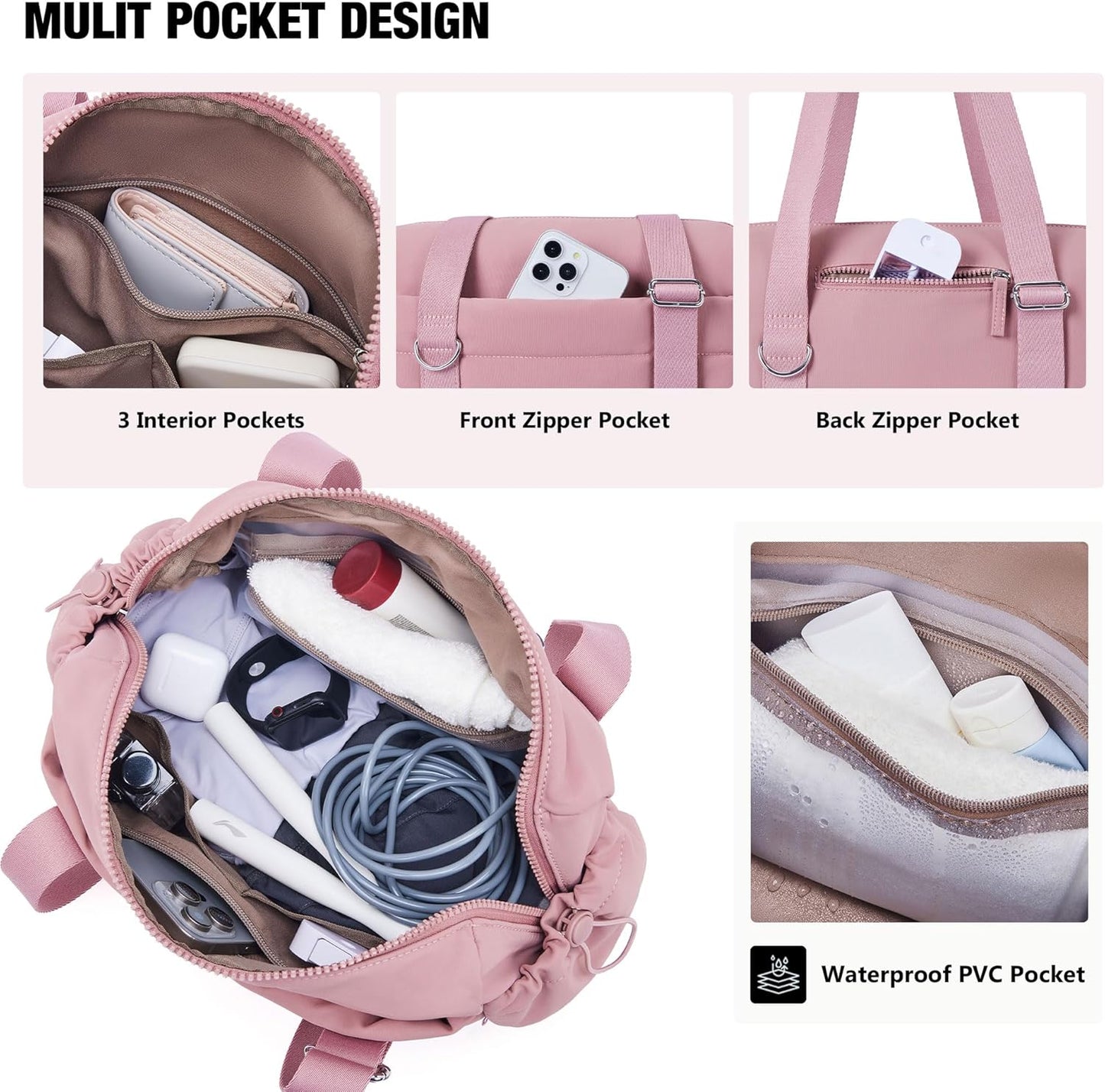 ROULENS Small Gym Bag for Women 2 Set Mini Gym Duffle Bag with Wet Compartment and Coin Wallet, Gym Tote Bag for Workout/Sport/Travel