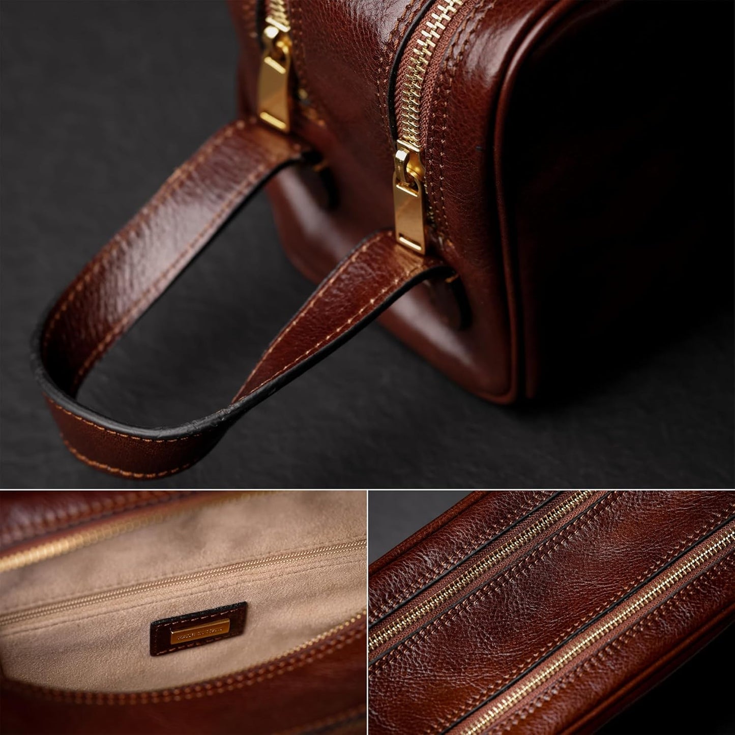 Time Resistance Leather Cosmetic Bag Toiletry Italian Classy Dopp Kit