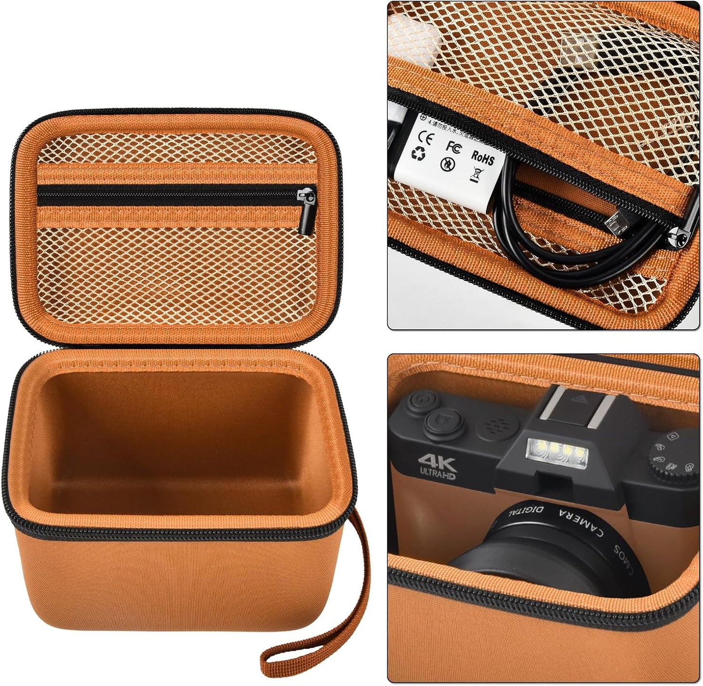 Vlogging Camera Case Compatible with for Duluvulu/for VJIANGER/for JGIPL/for TEBNGIHNM 4K Digital Cameras for Youtube. Vlog Camera Carrying Storage for Lens, Cable and Other Accessories - Brown
