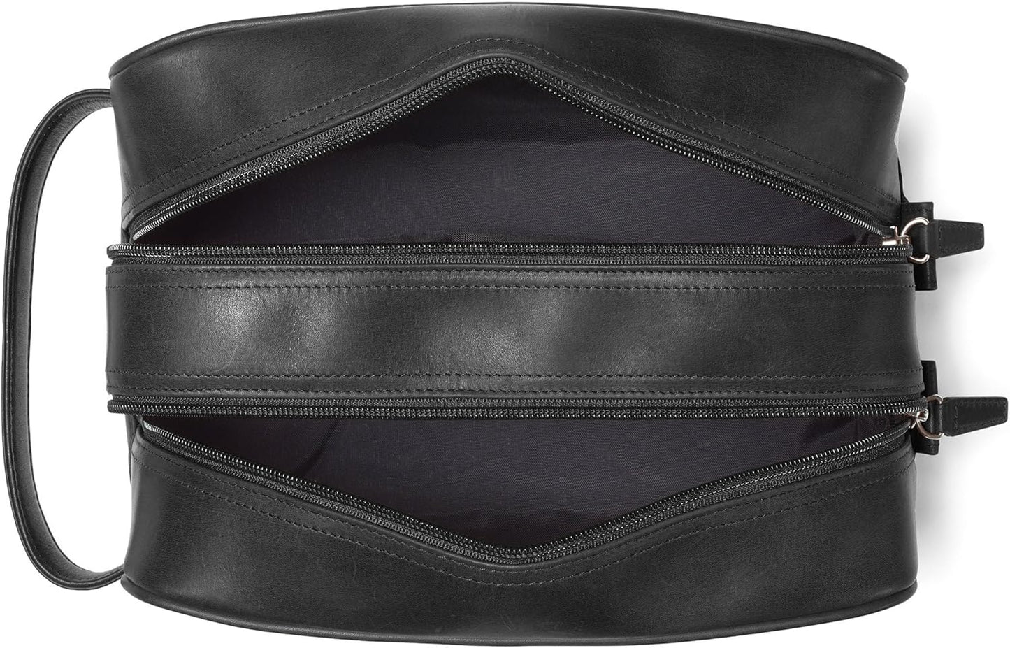 Leatherology Premium Black Oil Double Zip Toiletry Bag