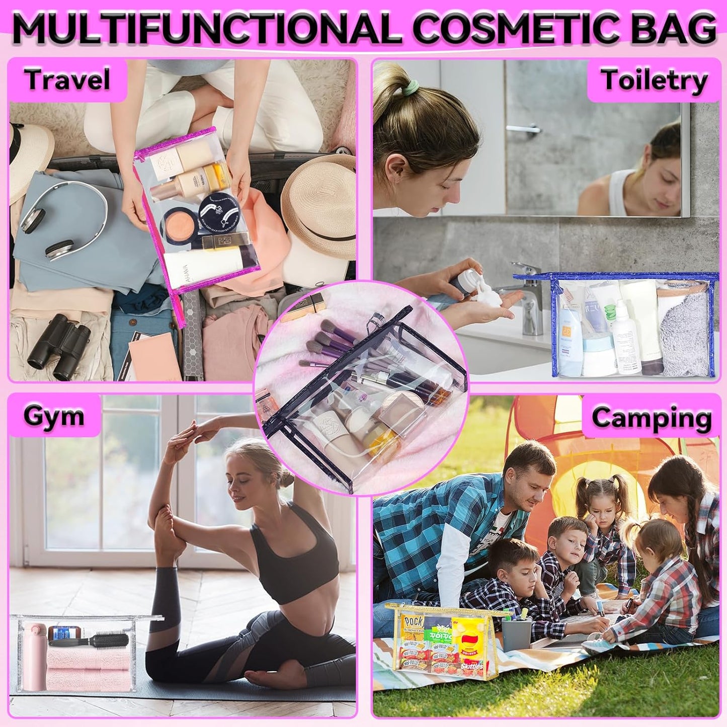 5 Pack Clear Cosmetic Bags Makeup Bags Set Waterproof PVC Clear Toiletry Bag with Zipper, Makeup Organizer Storage Pouches Fit Carry-on Travel Essentials
