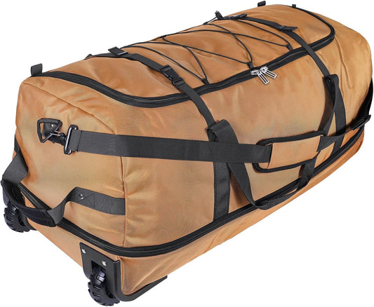 110L/140L Expandable Soft-Sided Foldable Duffle Bag with 2 Rubber Wheels,Packable 32” Rolling Carry-On with Multi-Pockets & Compartments,Coffee