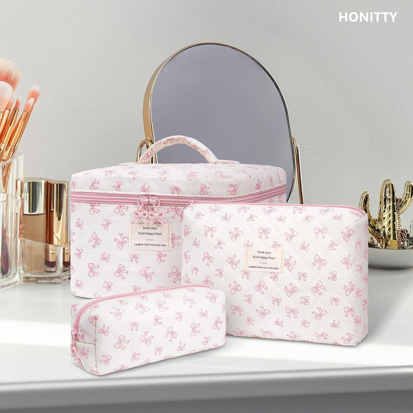 Makeup Bag,Quilted Cosmetic Bags,Large Floral Make Up Organize bag,Makeup Bag Set for Women,Flower Travel Toiletry Bag