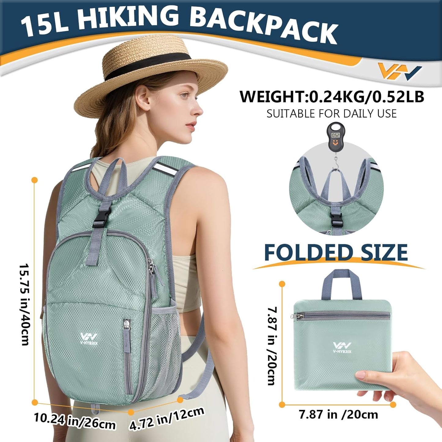 15L Foldable Hiking Backpack,Lightweight Packable Waterproof Machine Washable Daypack with Chest Strap,Small Folding Pack for Travel/Walking for Men&Women-0.52LB Grey