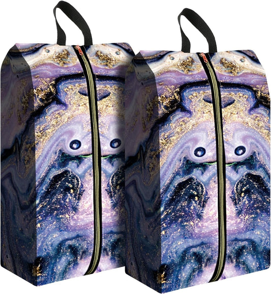 2pcs Shoe Organizer for Travel, Packing Shoe Travel Bags, Cute Shoe Bag with Zipper & Handle, Portable Travel Essentials for Women and Men Purple Marble