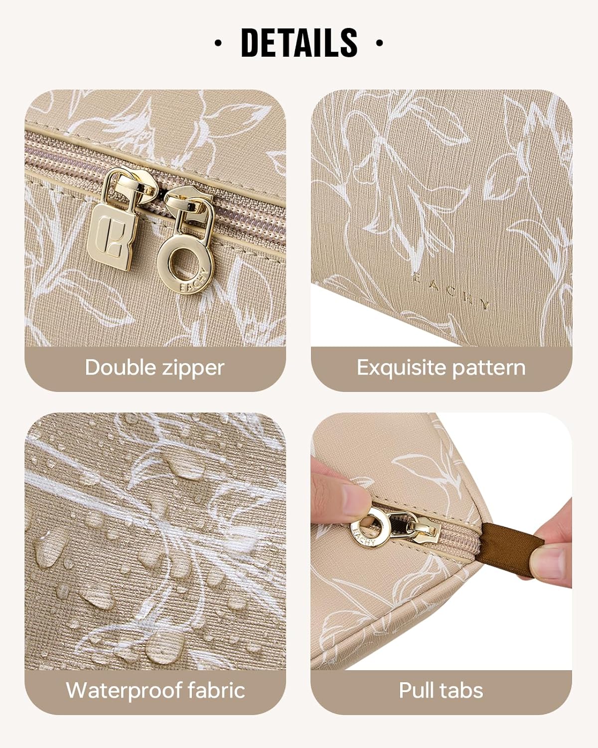 EACHY Travel Makeup Bag,Large Capacity Cosmetic Bags for Women,Waterproof Portable Pouch Open Flat Toiletry Bag Pattern Makeup Bag (F-Brown-Large)