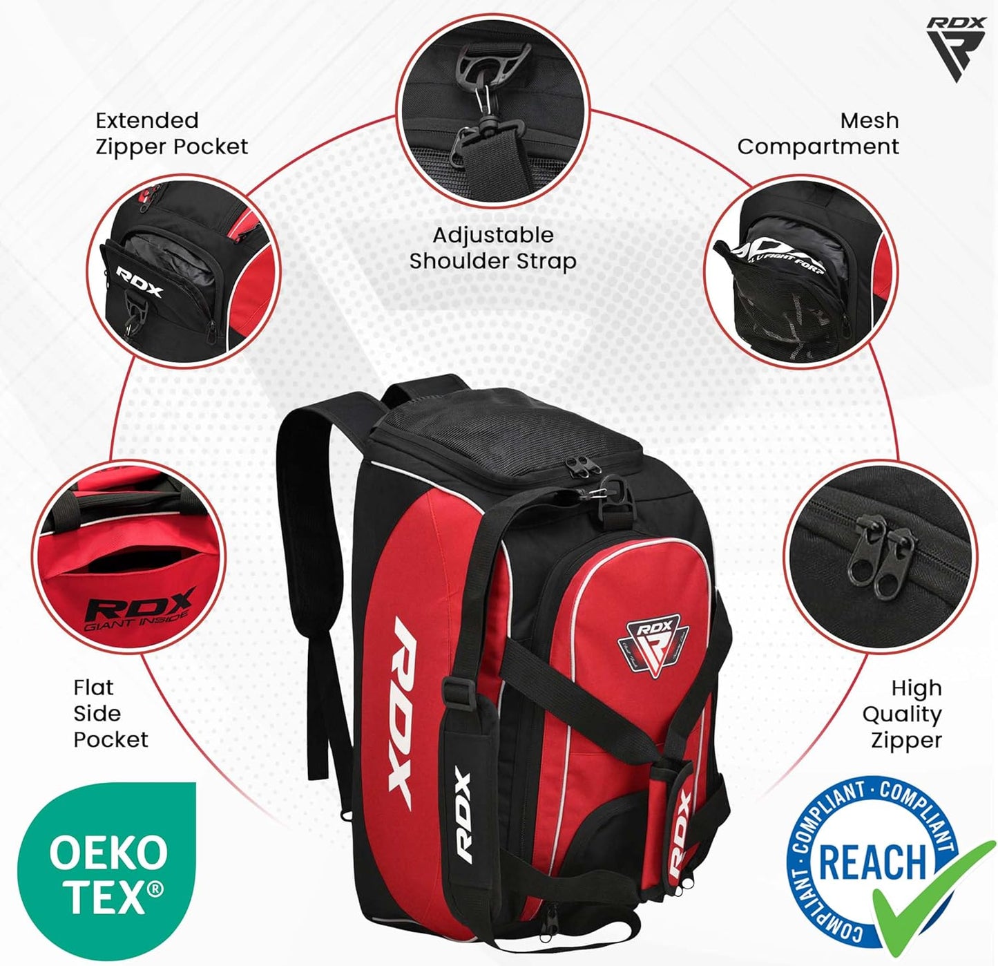 RDX 50L Gym Bag with Ventilated Shoes Compartment, All In One Backpack Duffle Holdall, Fitness Sports MMA Boxing Yoga Swim Gear Sportswear Bag, Weekend Overnight Travel Hiking Rucksack for Men Women