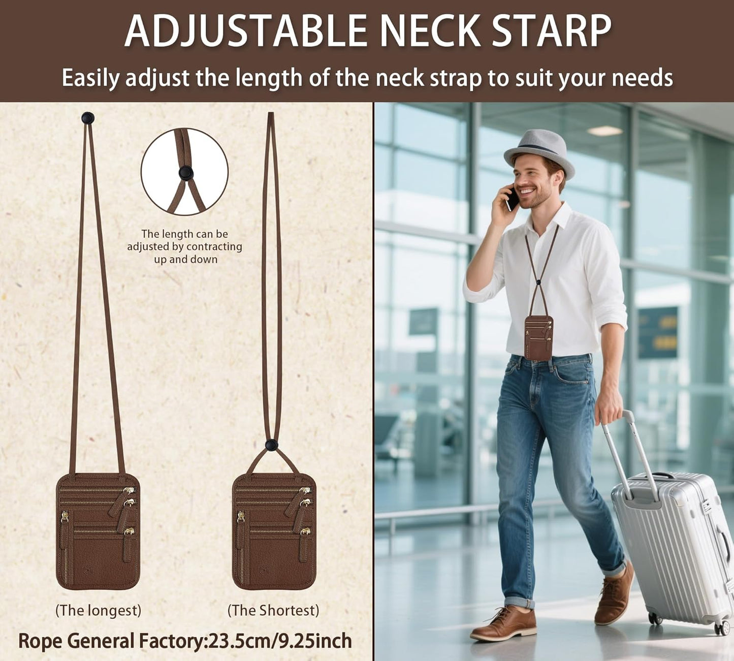 Neck Wallet,Rfid Blocking Passport Holder,Leather Passport Holder For Travel,Neck Wallet For Traveling Women,Travel Pouches Under Clothes(Brown)