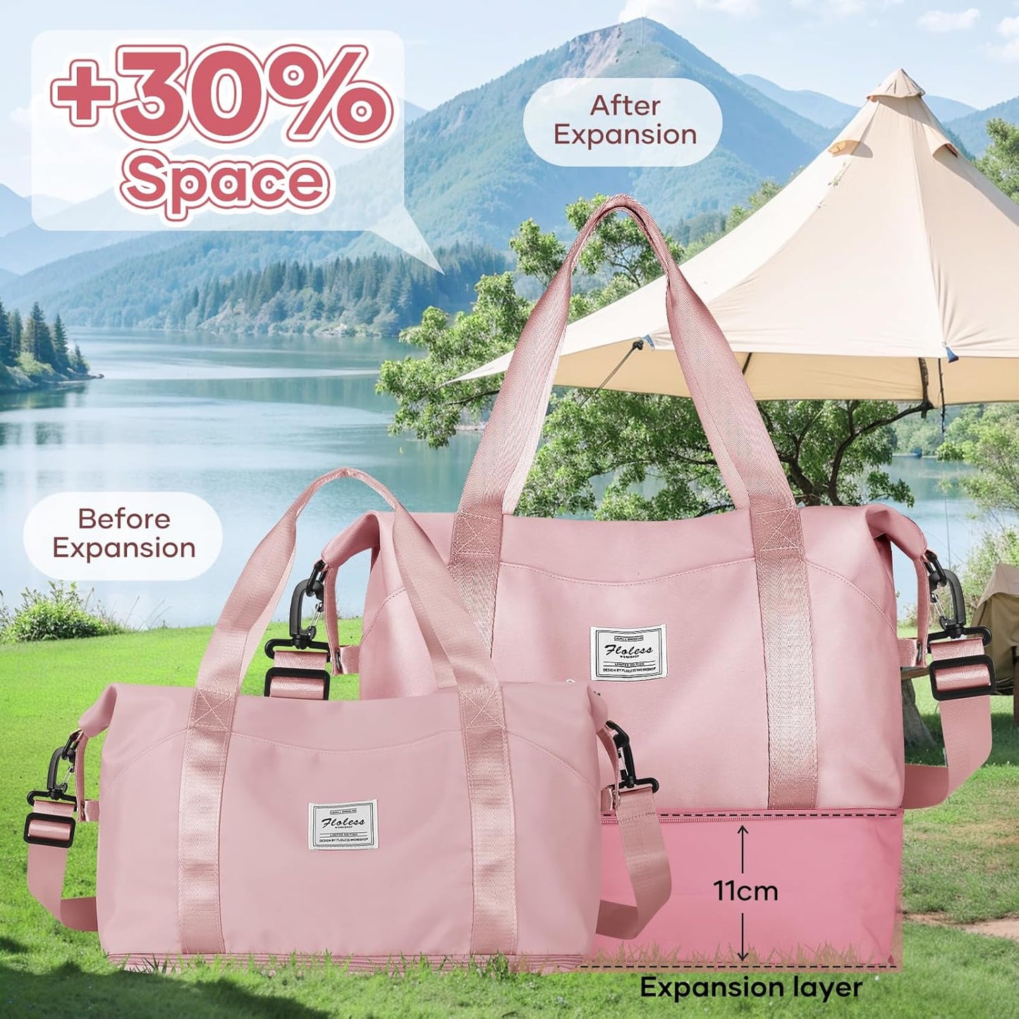 Travel Duffel Bag, Sports Tote Gym Bag, Shoulder Weekender Overnight Bag for Women