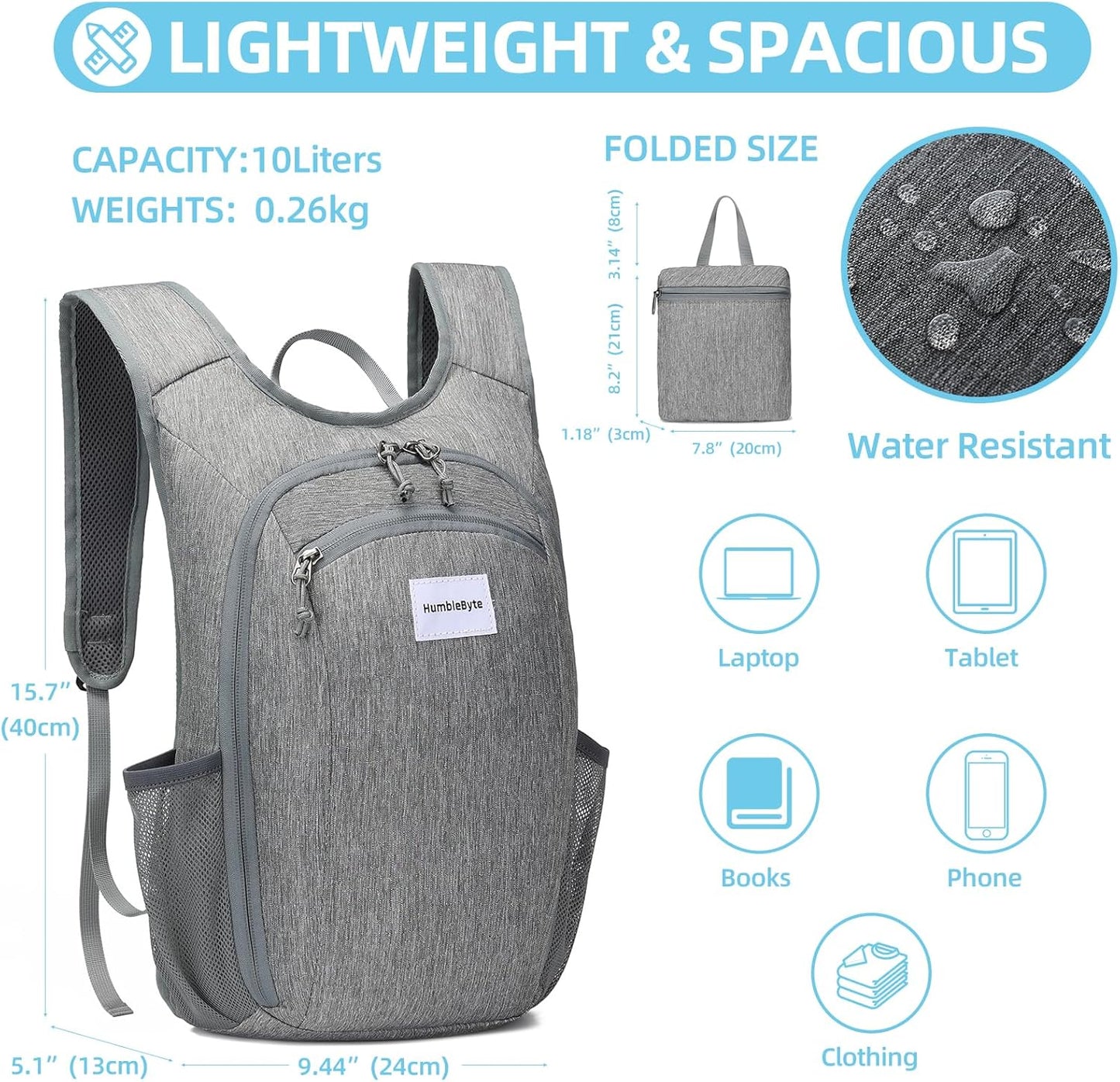 10L Lightweight Hiking Bag Small Daypack Hiking Backpack Foldable Outdoor Bag for Women Men(Gray)