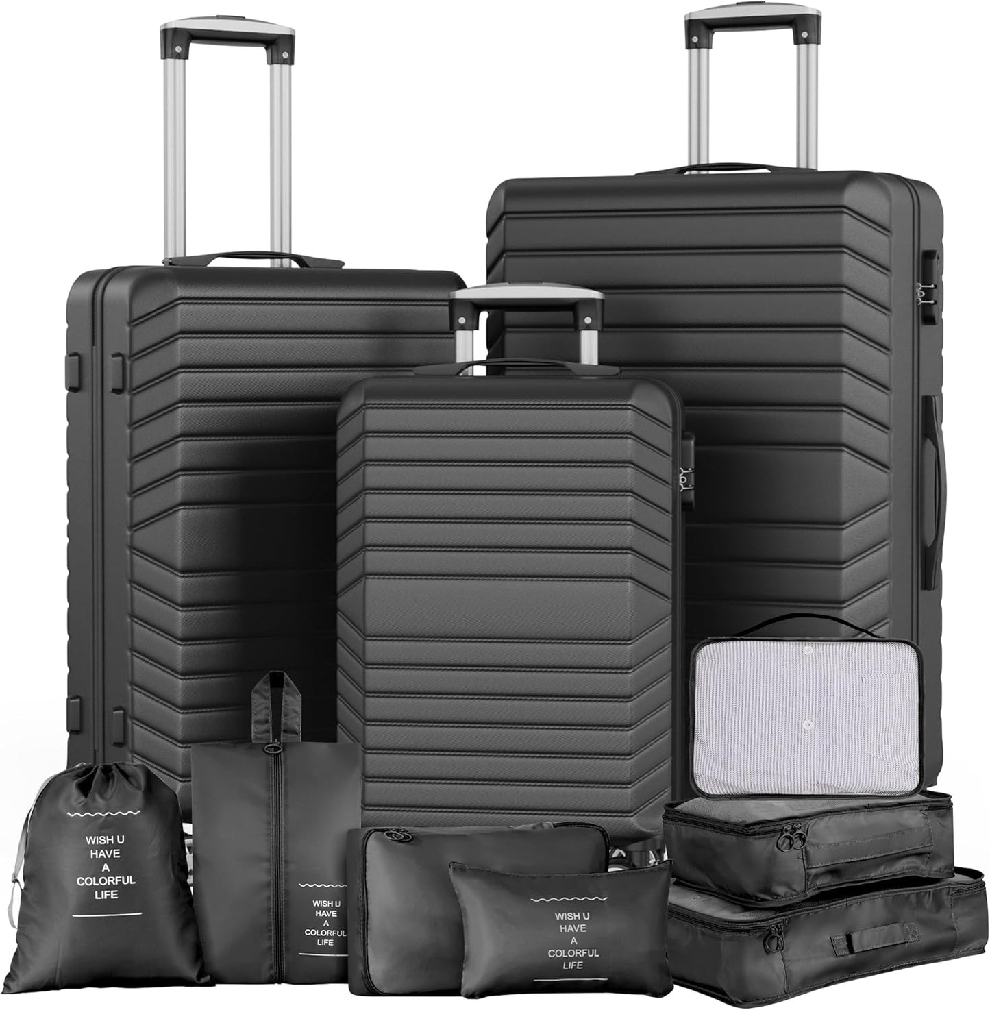 10 Piece Luggage Sets, 3 Piece Suitcase Set, 20 inch Carry on Luggage, 24 inch and 28 inch Checked Luggage with 7PC Packing Bags