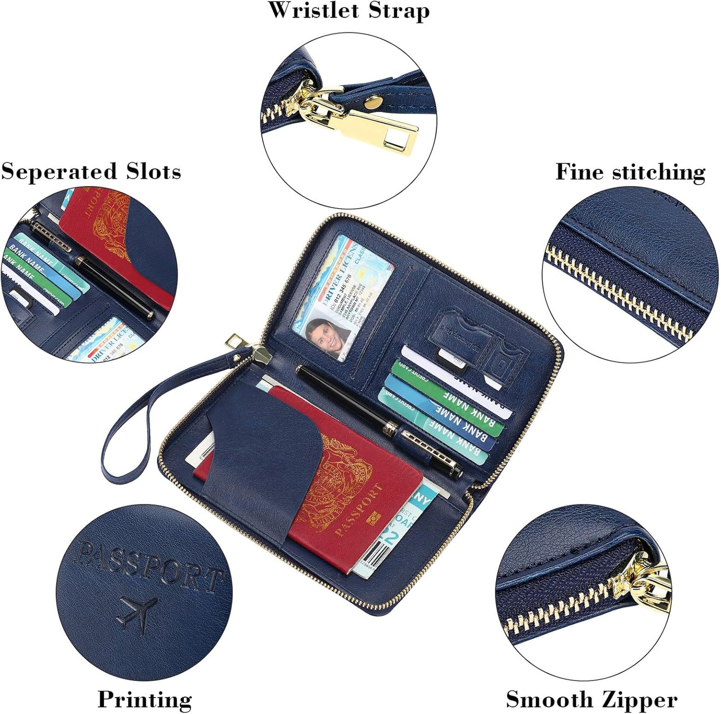 Leather RFID Blocking Passport Holder Travel Wallet, Passport Cover/Travel Wallet for Women/Men with