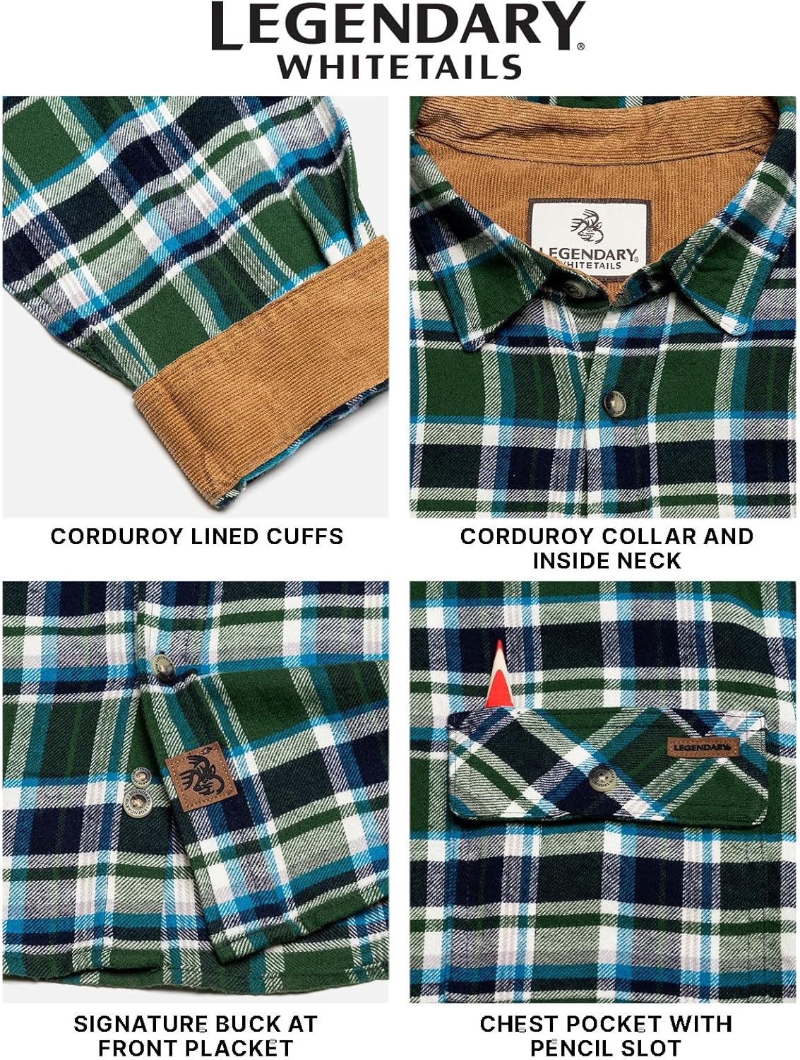 Legendary Whitetails Men's Flannel Shirt Long Sleeve Button Down 100% Cotton