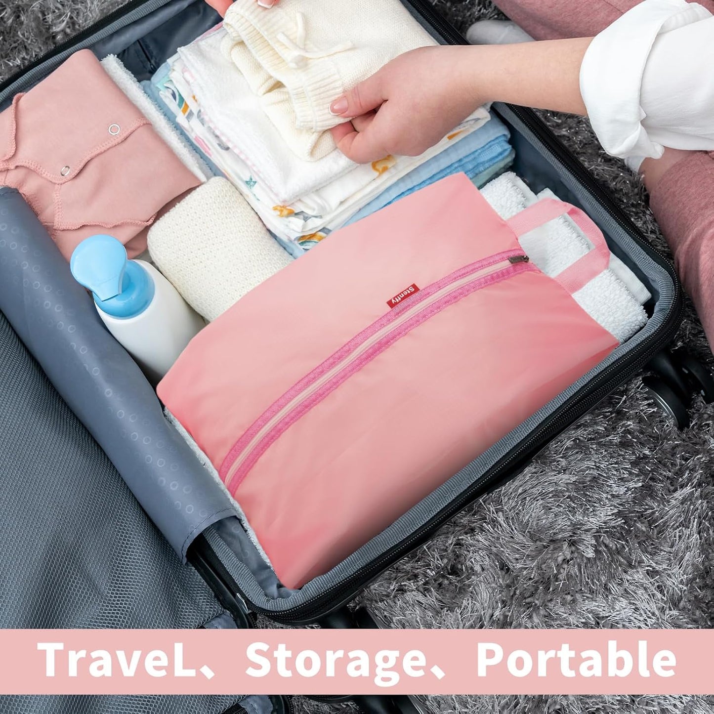 6pcs Portable Shoe Organizer, Travel Pouches with Zipper, Golf Shoe Bags, Clothes Bags, Soccer Cleats Bag Shoe Pouch for Gym, Waterproof, Odor-Resistant (Pink)