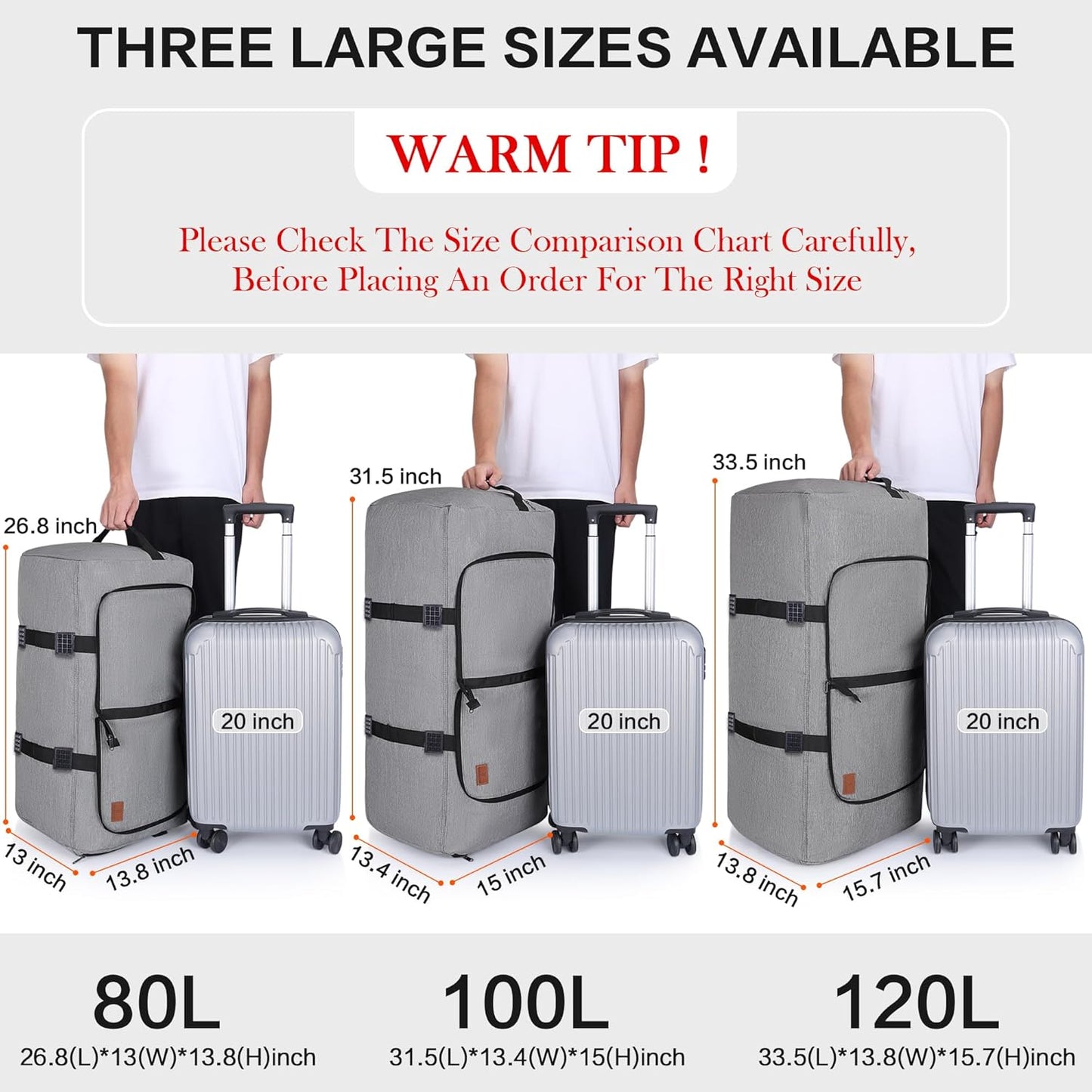 120L Duffle Bag for Travel, Large Foldable Waterproof Travel Duffel Bags Weekender Overnight Bag for Men and Women with Shoe Compartment (Gray)