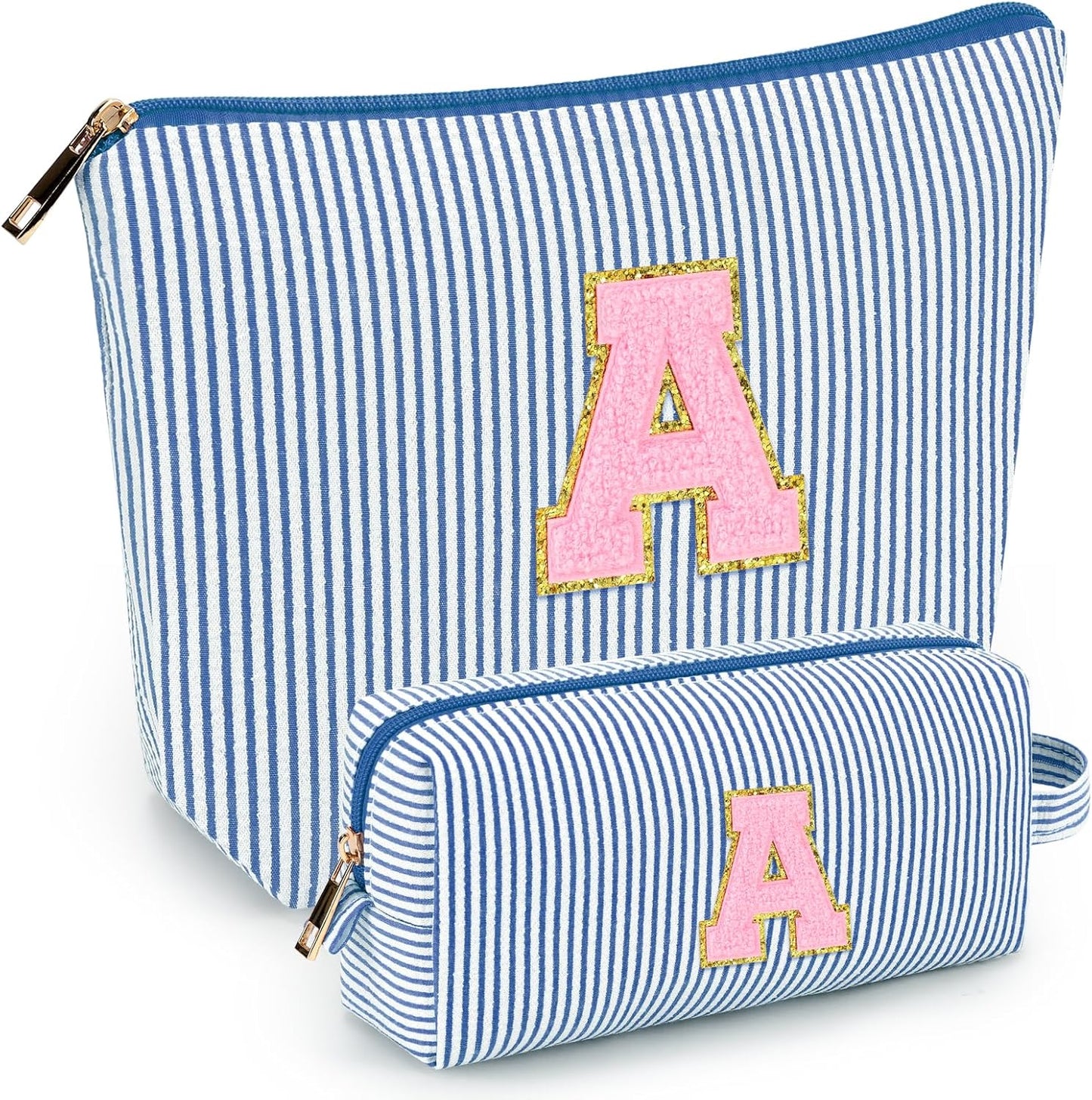mibasies 2 PCS Initial Makeup Bags for Women: - Birthday Gifts for Teen Girls 11 12 13 14 15 16 Years Old - Preppy Trendy Stuff - Cosmetic Bag for Travel Toiletry - Blue A