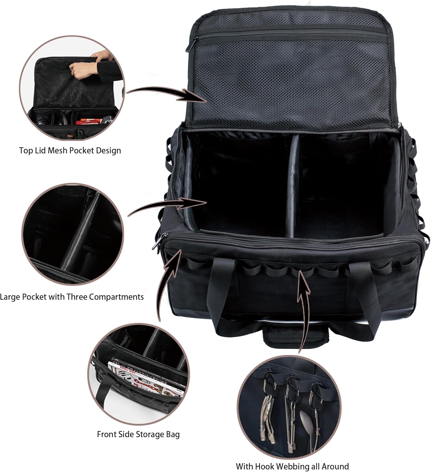 35L Camping Bag,Tactical Duffle Bag with Waterproof Bottom,Shoe Bag for Travel/Outdoor with 3 Adjustable Dividers,Picnic Camping Organizer,Multi-functional Duffel Bag for Camping/Sports/GYM