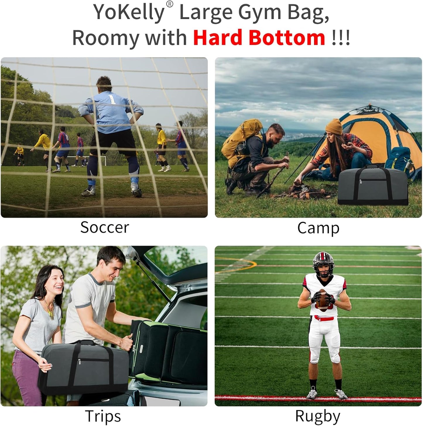 55L Mens Duffle Bag for Travel - 25 inch Weekender Duffel Bag with Hard Bottom - Grey