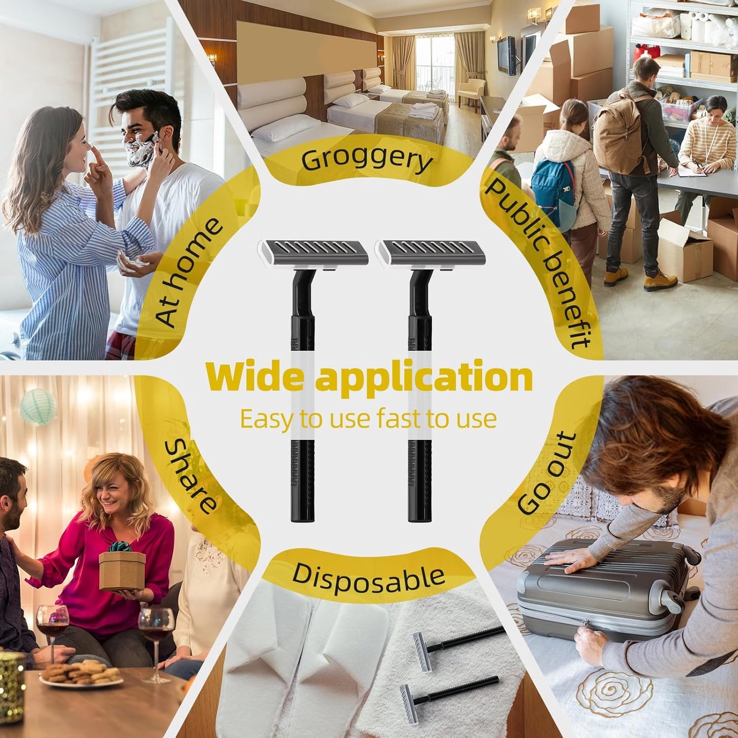 150 Pack Individually Wrapped Twin Blade Razors with Clear Safety Cap,Multipurpose Portable Shave Razor for Bathing Hotel Travel,Black(150 Count)