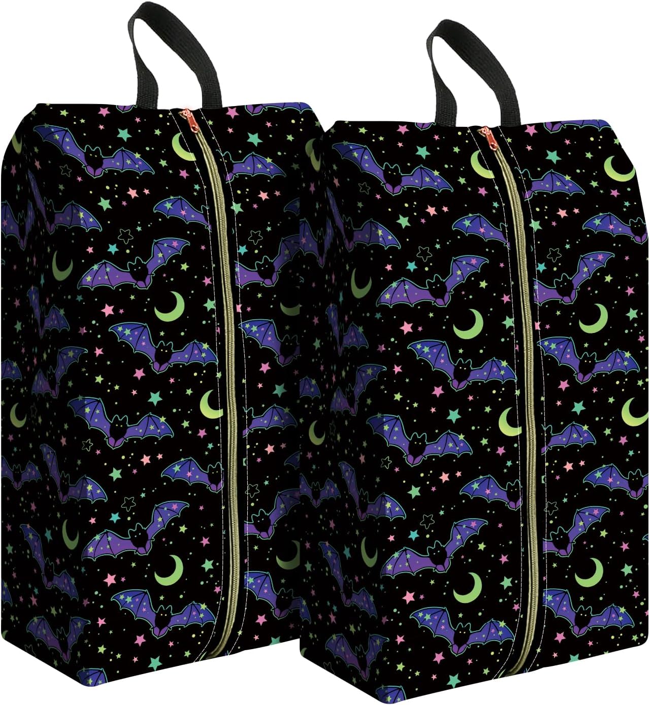 2pcs Shoe Organizer for Travel, Packing Shoe Travel Bags, Cute Shoe Bag with Zipper & Handle, Portable Travel Essentials for Women and Men Neon Bats