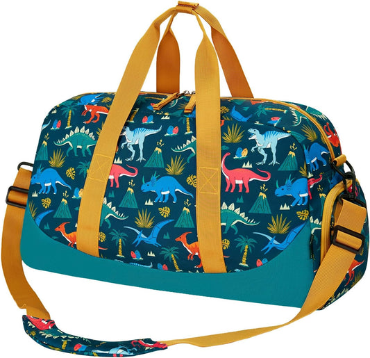 Choco Mocha Kids Duffle Bag Boys - Dinosaur Weekender Overnight Bags for Boy, Dark Green