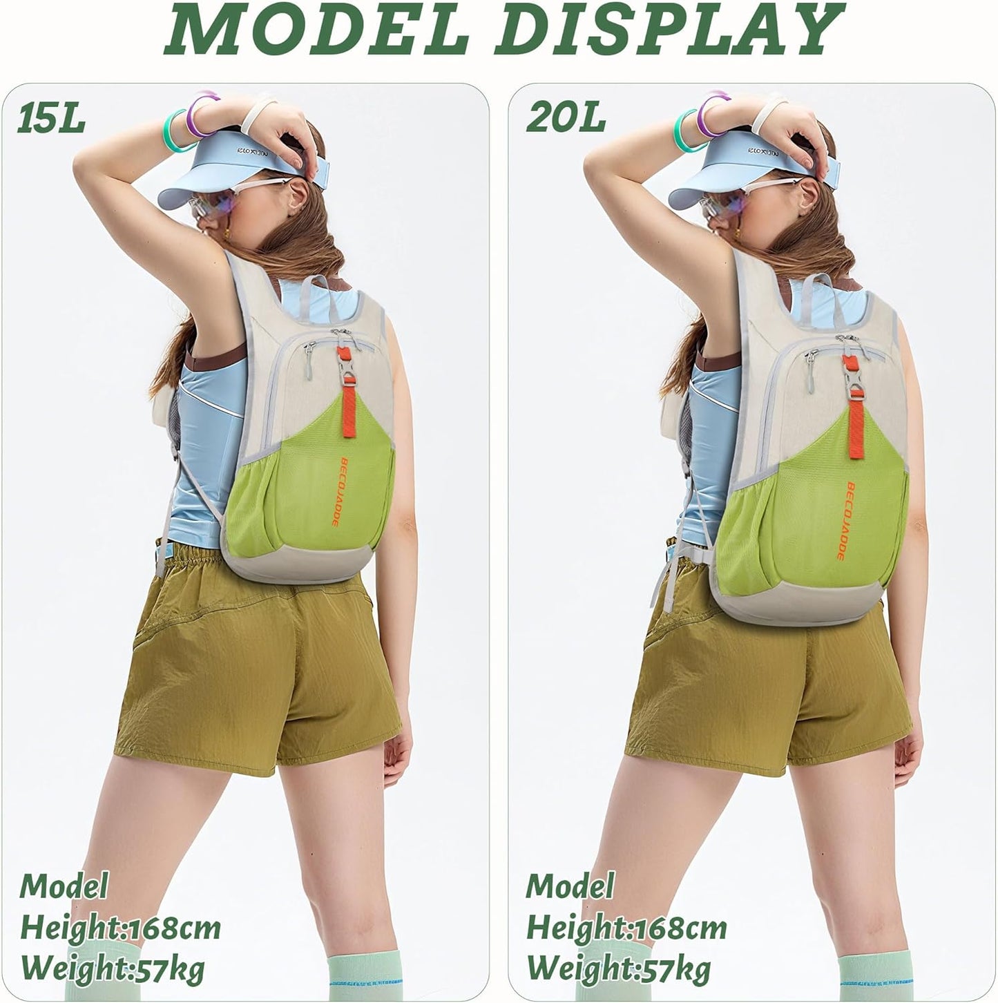 15L Small Hiking Backpack for Men Women Foldable Packable Back Pack Ultralight Hiking Daypack for Travel Camping Outdoor, Beige Green