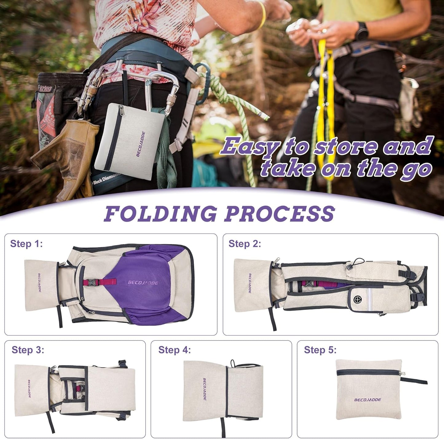 15L Small Hiking Backpack for Men Women Foldable Packable Back Pack Ultralight Hiking Daypack for Travel Camping Outdoor, Beige Purple