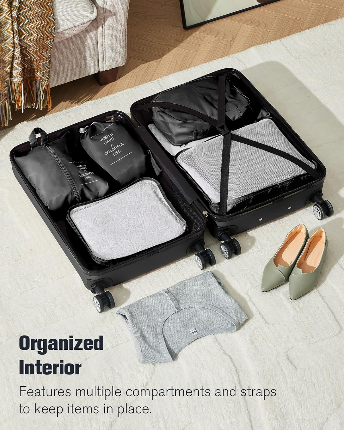 10 Piece Luggage Sets, 3 Piece Suitcase Set, 20 inch Carry on Luggage, 24 inch and 28 inch Checked Luggage with 7PC Packing Bags