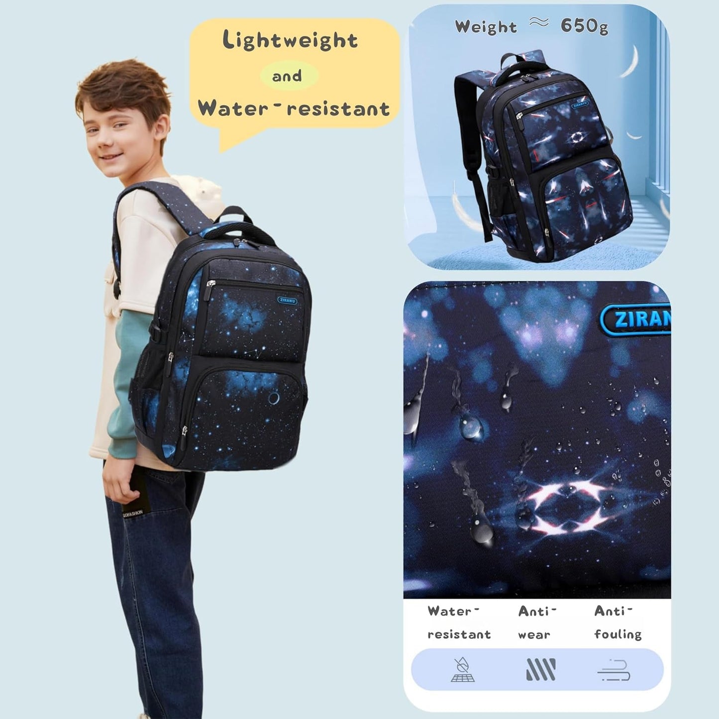 Galaxy Backpacks for Boys School Elementary, Water-resistant Boys Backpacks Middle School Bags, Dark-blue