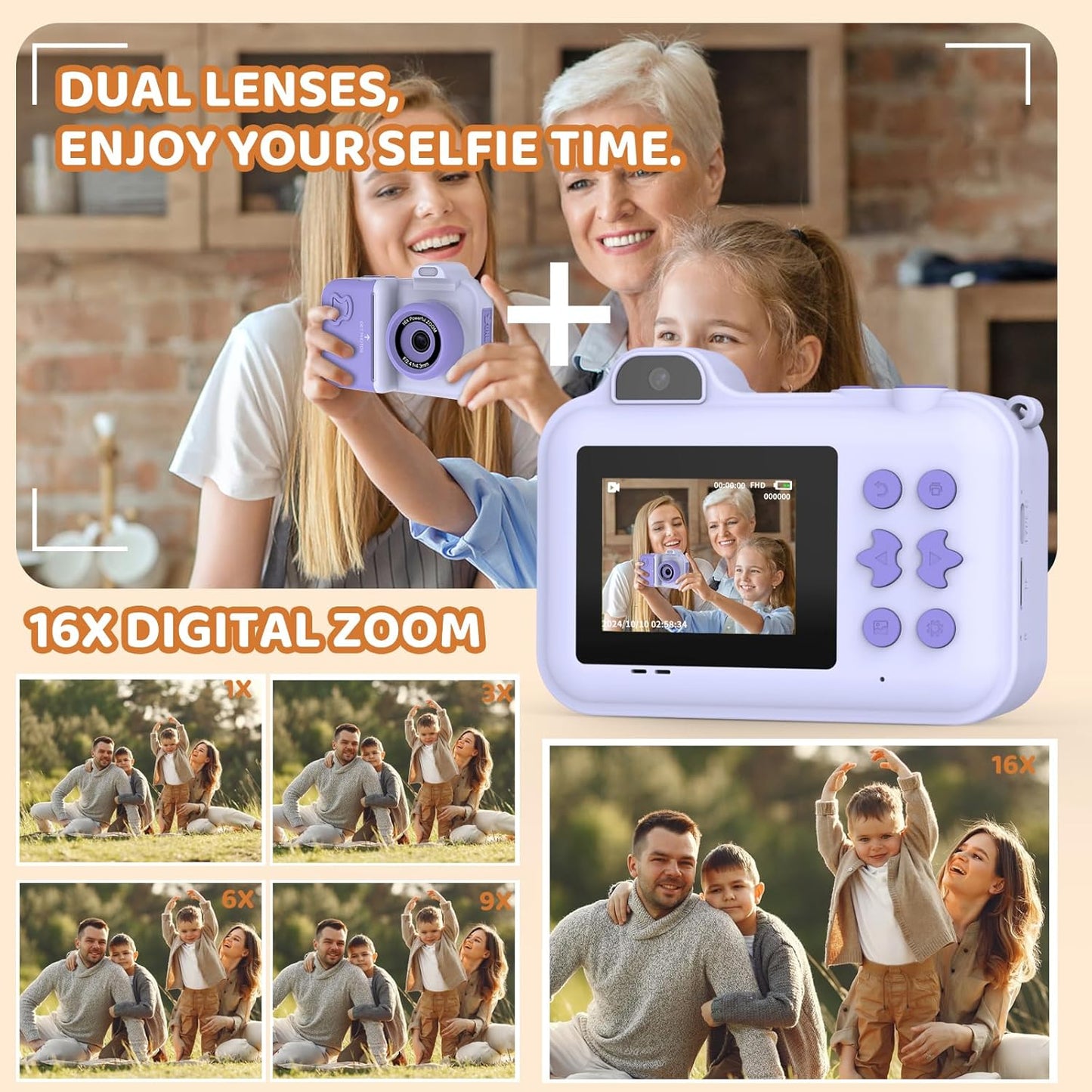 Kids Camera Instant Print, Christmas Birthday Gifts Toys for Girls Boys Age 4 5 6 7 8 9 10 11 12 Years Old,1080P HD Dual-Lens Selfie Digital Camera with 5 Rolls Print Paper Stickers Pens & 32G Card