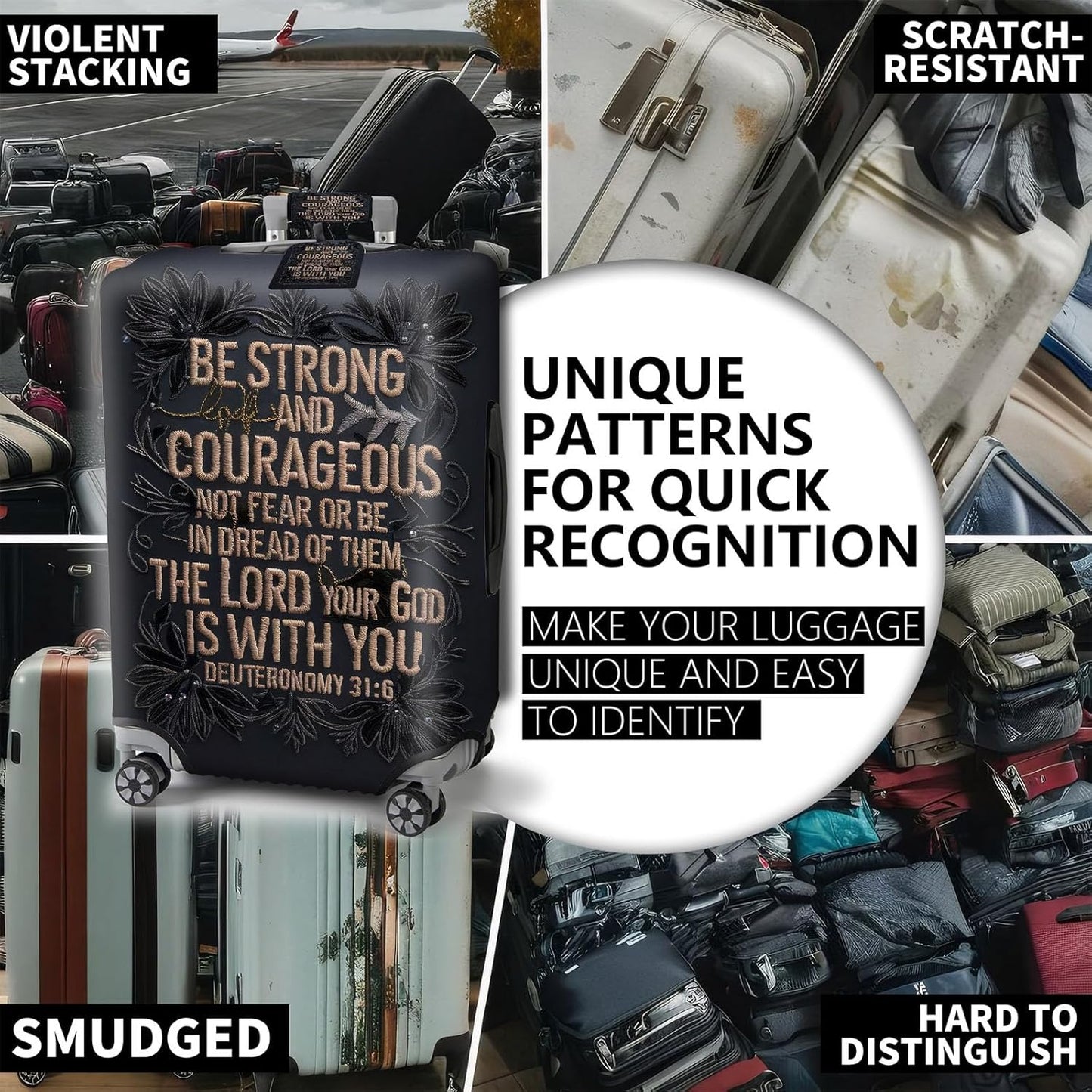 Travel Luggage Cover,Embroidery Bible VersesTheme Suitcase Cover Accessory Kit, Luggage Tag, and Comfortable Luggage Handle Wrap, Washable Luggage Suitcase Protector (22-24 inch,M)