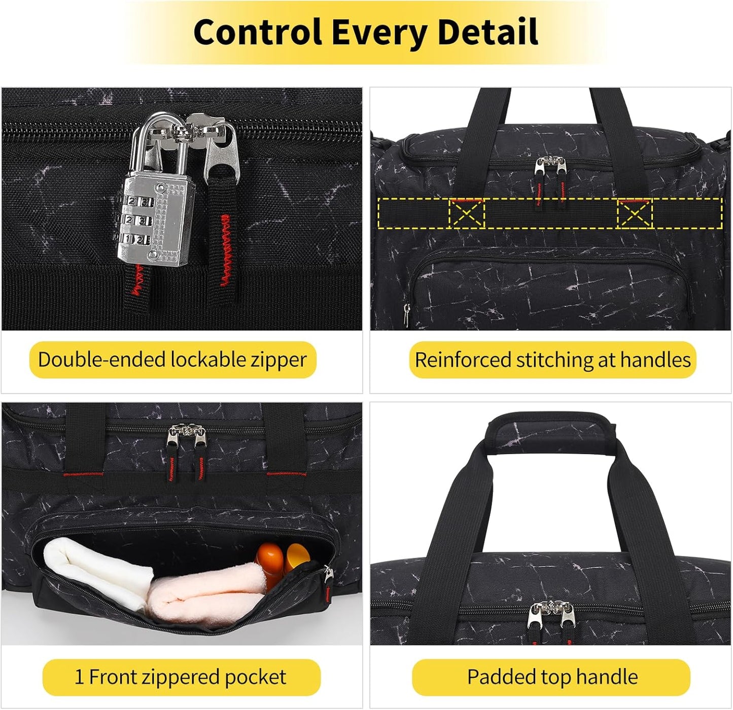 22 inch Gym Bag for Men - 55L Large Travel Duffle Bag Sports Equipment Bag with Multiple Zippered Pockets,Outdoor Workout Duffle Bag for Overnight Weekend - Marble Black